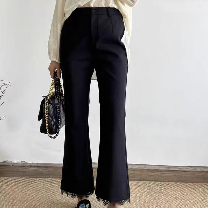 高品质九分春夏蕾丝拼接朱棣微喇裤