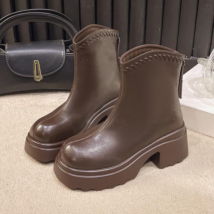 增高粗跟切尔西短靴女2025新款秋冬软底不累脚V口显瘦厚底马丁靴