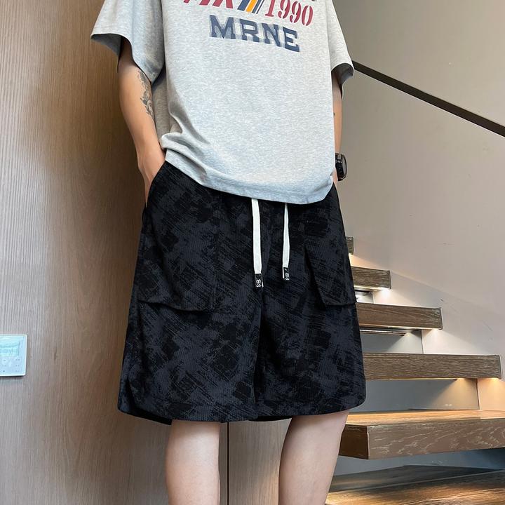 夏季新款休闲短裤男扎染宽松百搭潮流大码休闲直筒五分沙滩中裤
