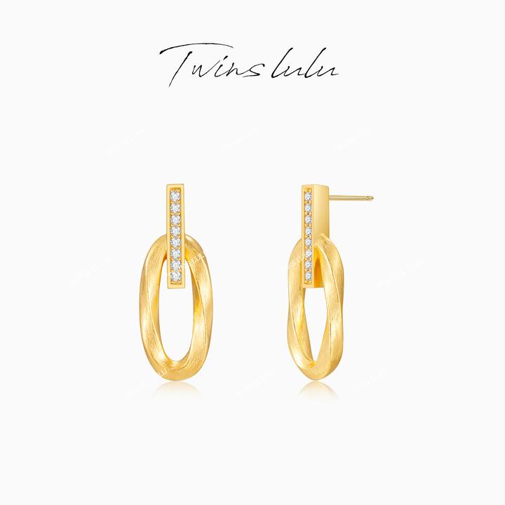 TWINS LULU 流光风 秋上新 轻奢时尚气质椭圆形拉丝耳环TSL2864