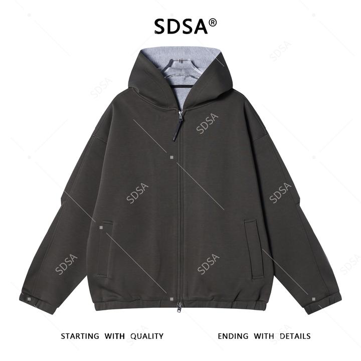SDSA秋冬新款痞帅男装韩版简约纯色褶皱拉链连帽卫衣百搭宽松外套