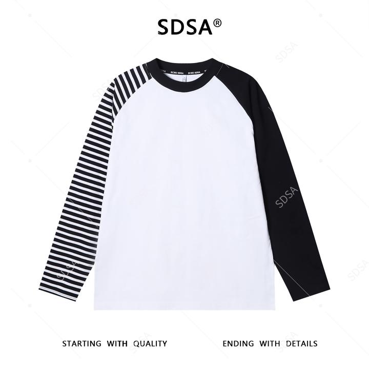 SDSA男士秋冬新款痞帅男装韩版撞色拼接圆领长袖T恤百搭舒适上衣