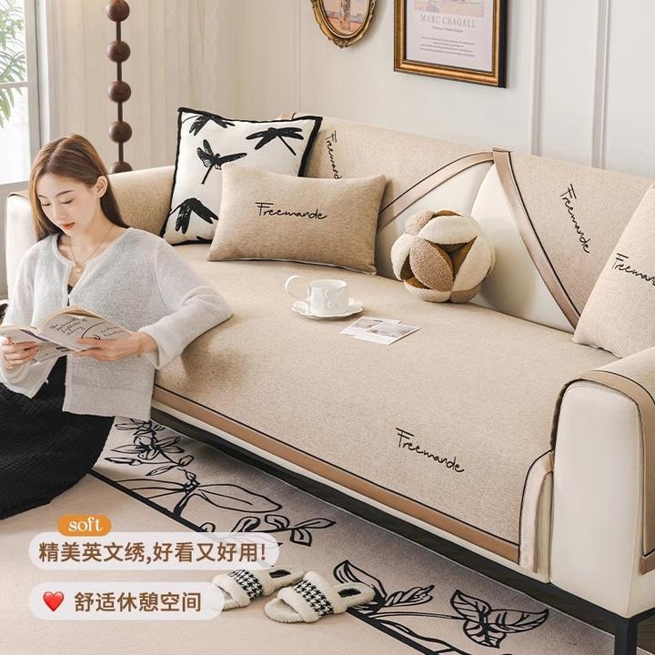 仿棉麻沙发垫四季通用2025新款固定防滑坐垫亚麻沙发套罩盖布座垫