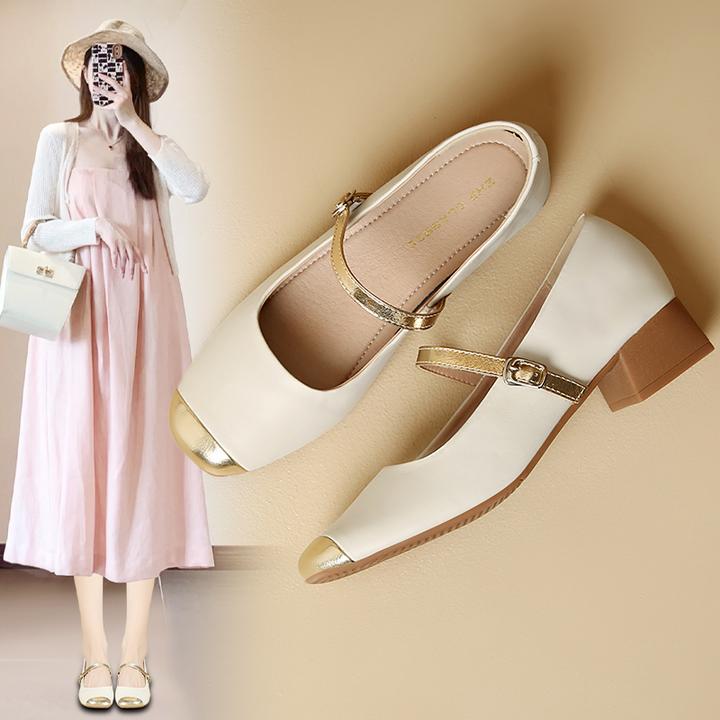 ZHR/则则平底法式玛丽珍鞋女2025高跟新款真牛皮小香风百搭女鞋百