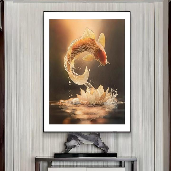 《鱼跃龙门》金箔手工立体描金客厅装饰画玄关走廊过道挂画餐厅壁画