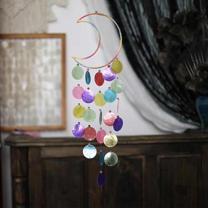 新品纯手工彩色月亮贝壳风铃