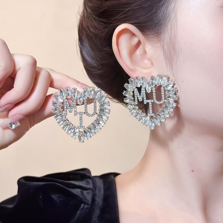 合金耳饰 欧美爱心英文字母大气耳钉 几何轻奢时尚耳饰镶钻耳环女