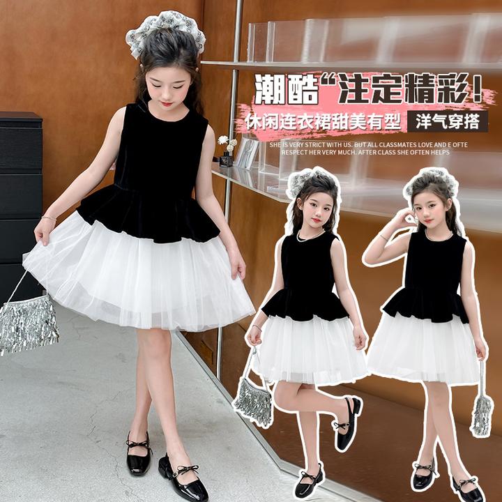 女童连衣裙夏季薄款中大童时尚洋气无袖背心纱裙小女孩韩版公主裙
