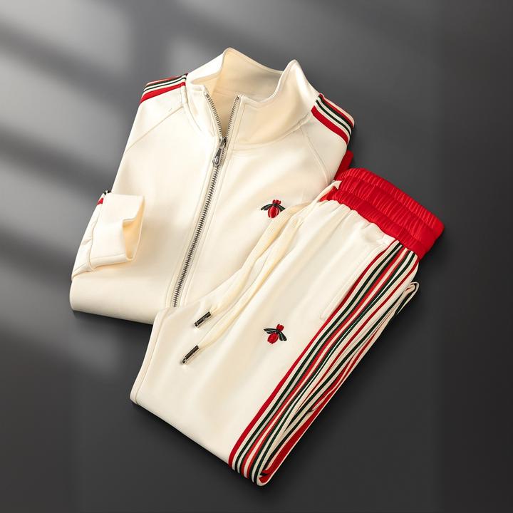 冬季欧货蜜蜂刺绣立领开衫外套卫衣新款秋冬卫裤男潮流宽松套装男