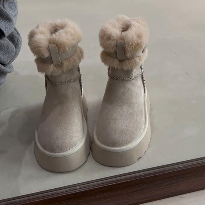 自留版~休闲舒适厚底增高短筒雪地靴女加绒保暖时尚百搭毛毛棉鞋