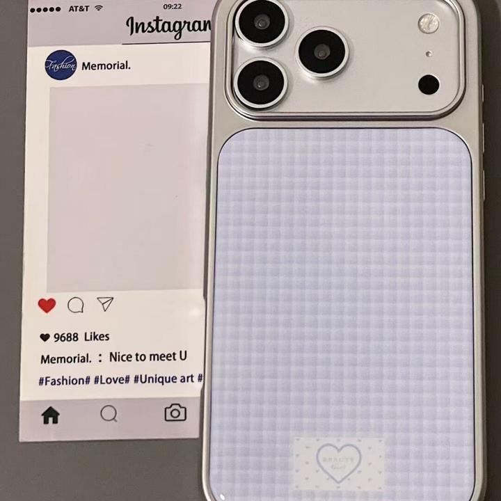 ins电镀小众蓝格纹爱心适用iphone17promax苹果16手机壳15少女14