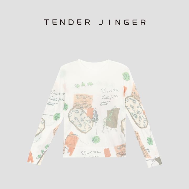 Tender Jinger｜线下专供 圆领丝毛印花长袖针织衫T53FSS716F