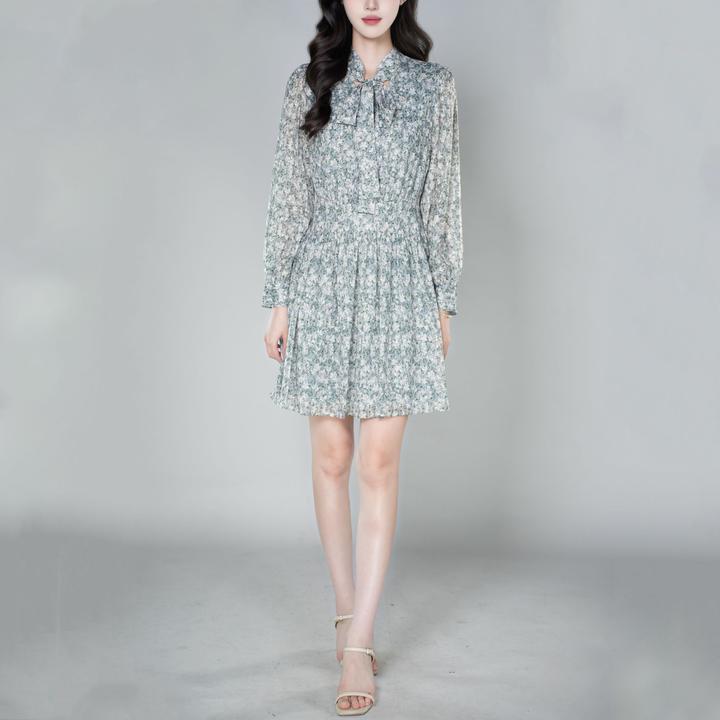 AMASS/阿玛施25新款女装法式气质高腰方领印花碎花连衣裙550035