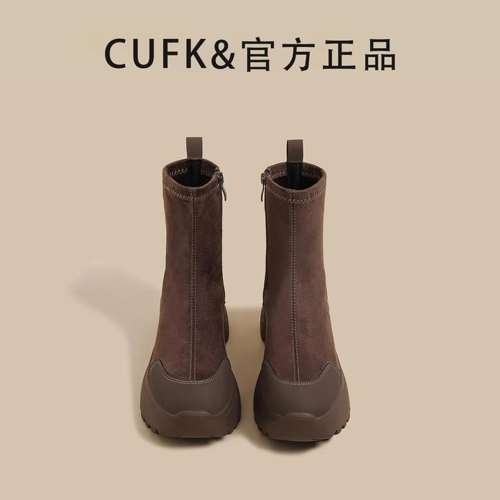 靴子女款爆款2025新款百搭女棕色侧拉炼显瘦瘦靴松糕加绒骑士短靴