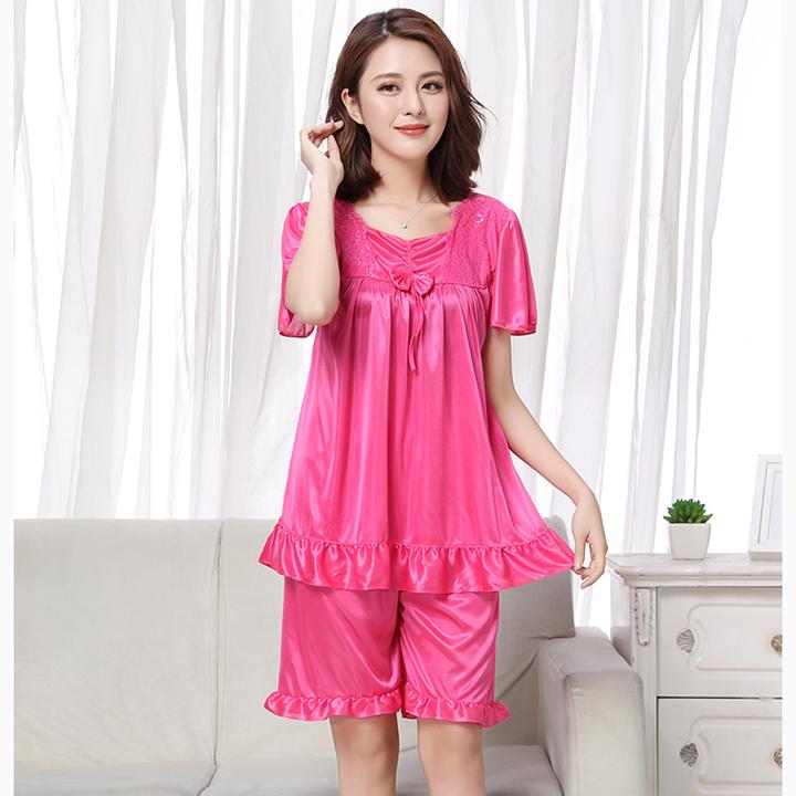 睡衣女士冰丝200斤夏季短袖短裤高级感中年妈妈家居服夏天套装5XL