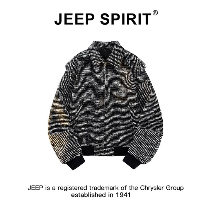 JEEPSPIRIT吉普小香风翻领夹克男春秋季新款潮流条纹解构休闲外套