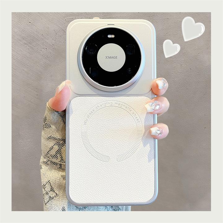 适用华为mate80promax手机壳高级感荔枝纹磁吸mate80电镀皮质拼接