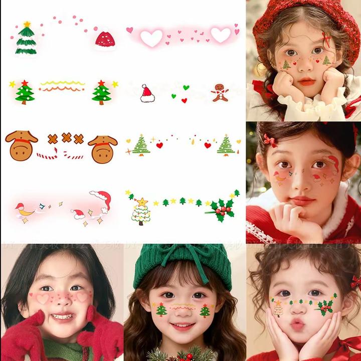 儿童圣诞妆容纹身贴脸贴圣诞派对创意可爱甜美卡通儿童绘画贴纸