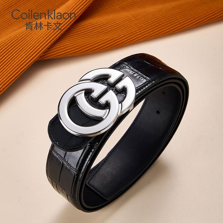 Coilenklaon法国正品男士纯牛皮皮带不锈钢平滑内扣真皮腰带男款