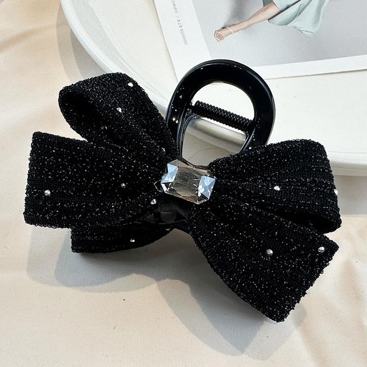 秋冬新款轻奢银丝布艺蝴蝶结钻夹发饰优雅女式时尚通勤中东特供