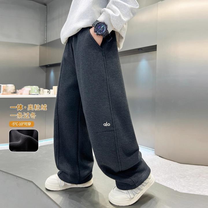 男童加绒裤子秋冬一体绒运动裤2025新款大儿童冬季直筒卫裤加厚潮