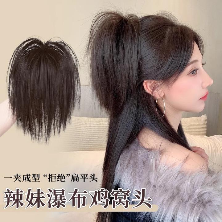 半扎鸡窝丸子头假发抓夹仿真发后脑勺蓬松高颅顶瀑布短马尾增发量