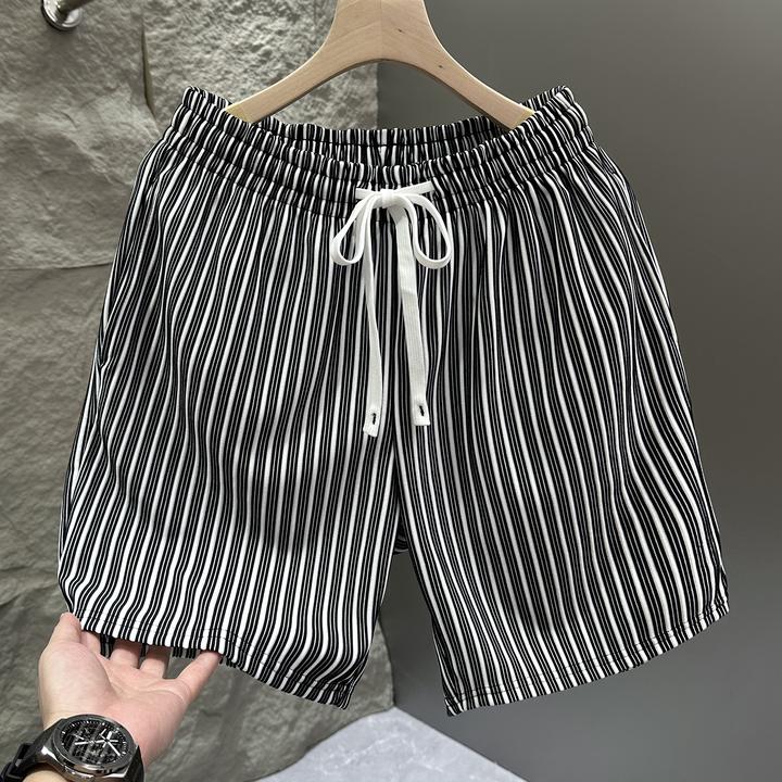夏季新款条纹短裤男薄款美式高街休闲潮牌宽松男士休闲裤五分裤潮