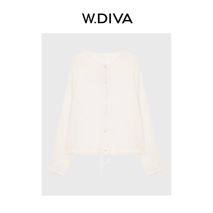 W.Diva【沙伦玫瑰】温柔系褶皱肌理抽绳下摆防晒长袖衬衫52S272215