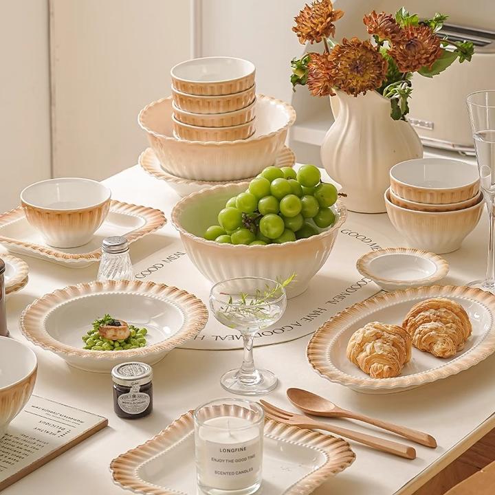 渐变棕高颜值碗盘餐具套装家用陶瓷高级感乔迁新居新婚碗筷2025