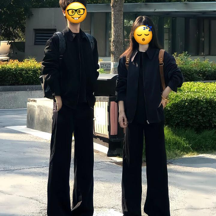 黑色短款飞行员夹克外套男生早秋流行穿搭配直筒牛仔裤高级感套装