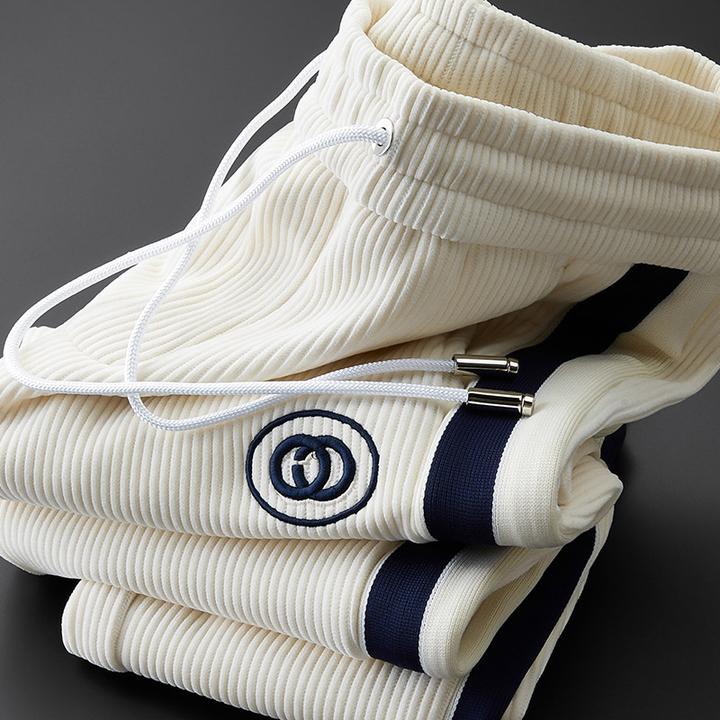 轻奢灯芯绒裤男士秋冬季保暖修身时尚刺绣侧边织带男士休闲运动裤