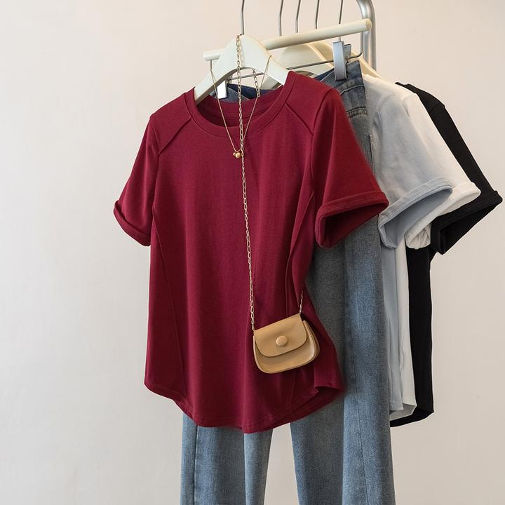 大码女装2025夏季新款设计感胖妹妹百搭显瘦纯色短袖T恤上衣2001
