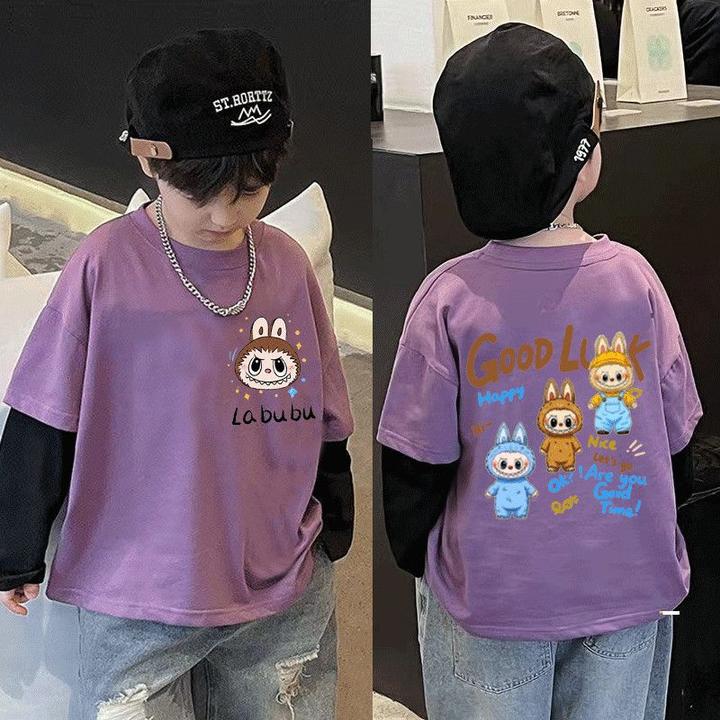 男女童拼接长袖纯棉2025春秋新款中大童圆领宽松运动百搭上衣爆ch