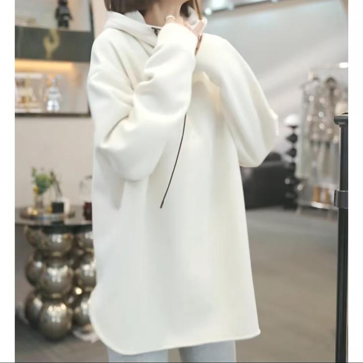 2025秋冬新款中长款连帽卫衣加绒保暖百搭帽衫上衣