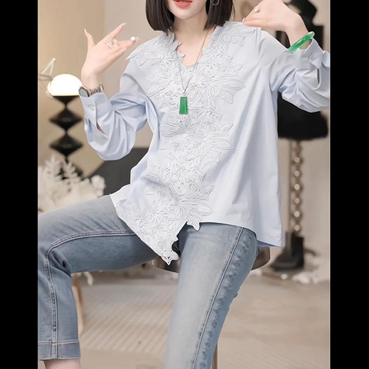 2025年春秋韩式新款V领设计感衬衫女宽松休闲个性百搭高级感上衣