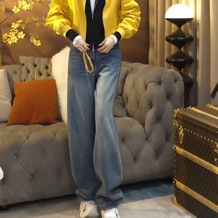 『 海港晴空』早春新款设计师高腰百搭显瘦牛仔裤LK2501377