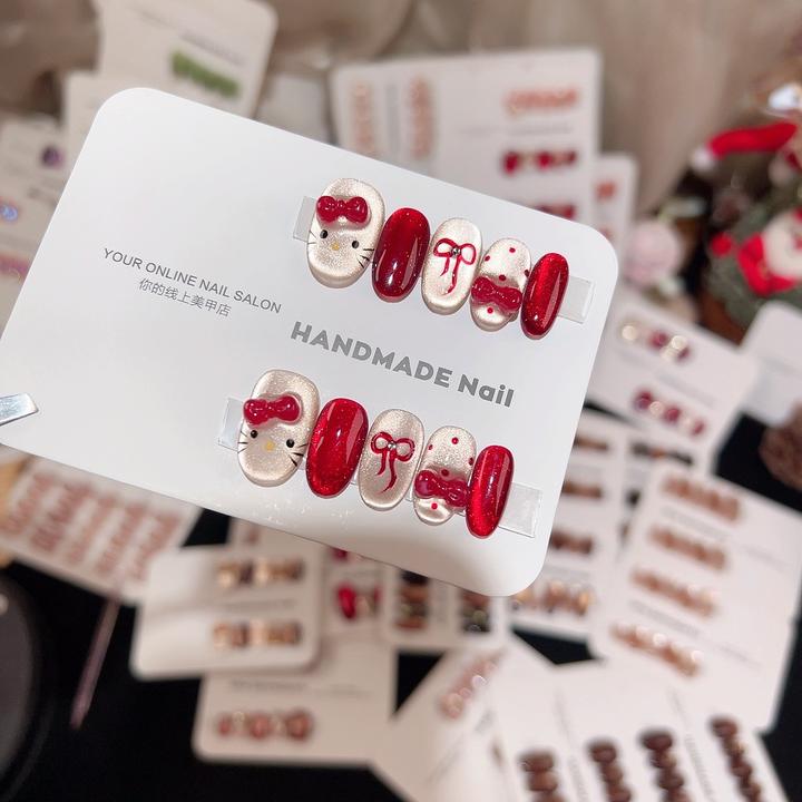 （红Kitty）可爱猫秋冬新款气质猫眼纯手工穿戴美甲显白穿戴甲