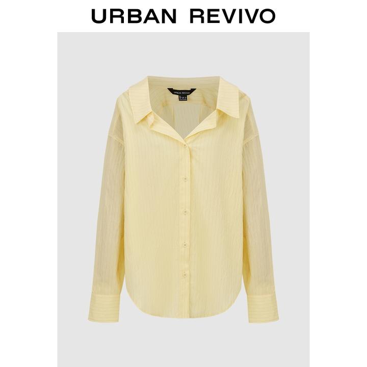 UR2025秋季新款女高智精英廓形条纹超宽松开襟衬衫UWU250010