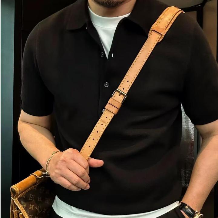 新款可叠穿纯色翻领短袖POLO衫男士秋季休闲高级感半袖针织衫男款