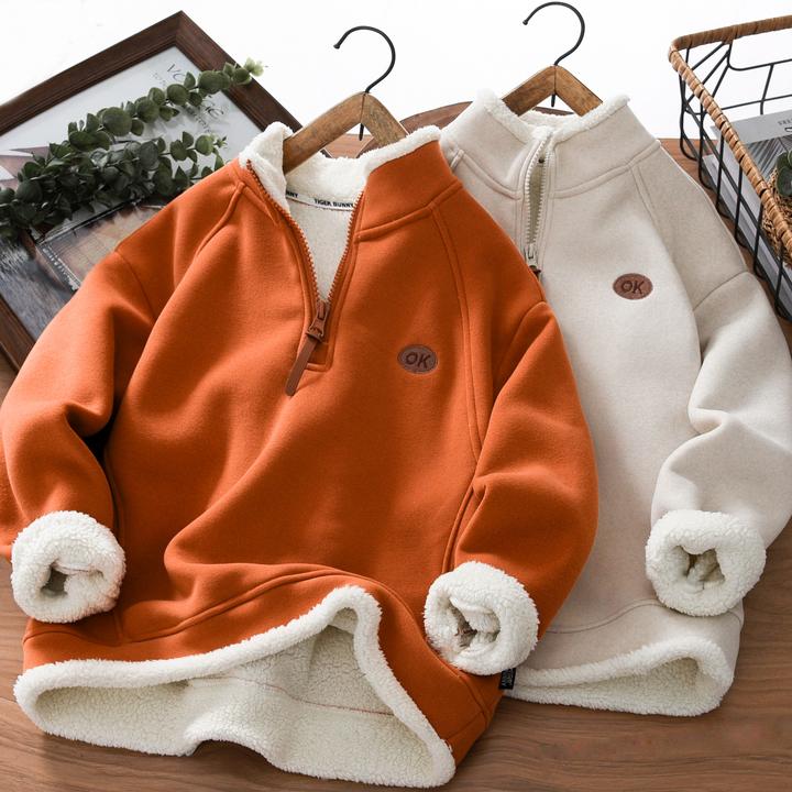 男童加绒卫衣冬季2025新款中大童加厚男孩儿童立领保暖长袖