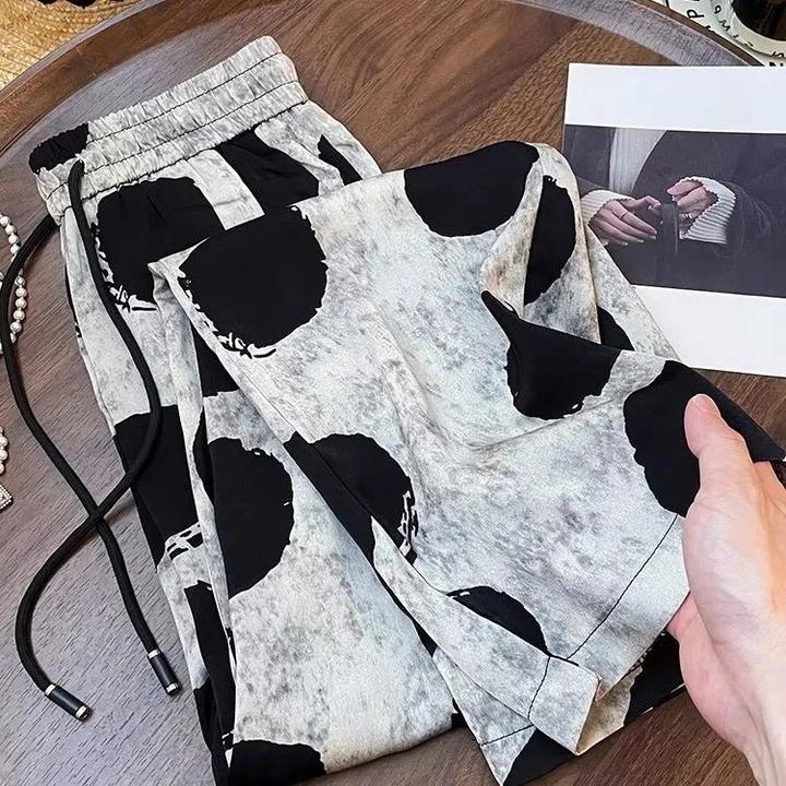 气质休闲时尚复古波点阔腿裤2024新款设计感宽松百搭显瘦休闲裤女