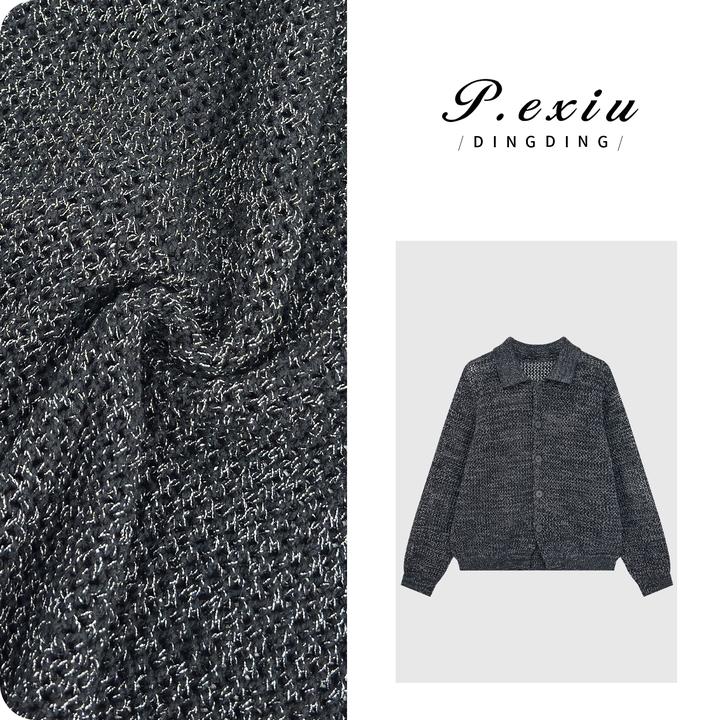 【秋日序曲】慵懒风翻领镂空花纱针织长袖开衫D411