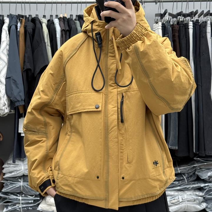 冬季男士连帽羽绒服外套结构冲锋衣工装机能宽松时尚潮牌青年保暖