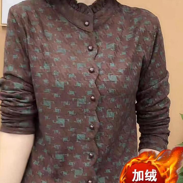 秋冬新款妈妈装时尚一体绒打底衫女装长袖宝宝绒显瘦提花棉小衫63