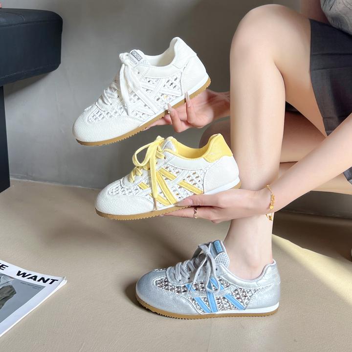 透气软底网面德训女鞋2025夏季新款平底镂空网面休闲潮牌女鞋