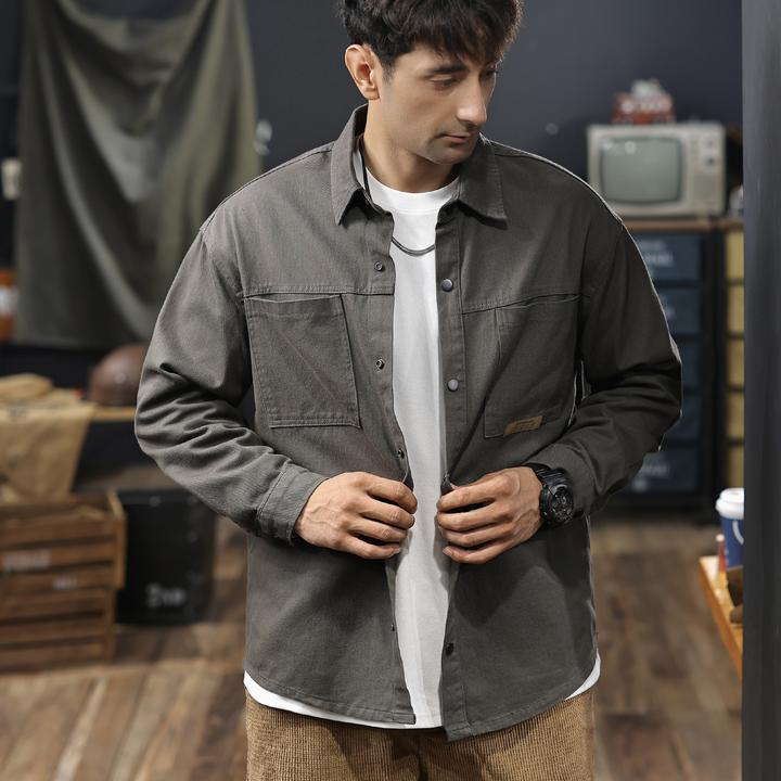 U&PURA重磅纯棉工装衬衫男士2025秋季新款宽松大码加厚长袖衬衣