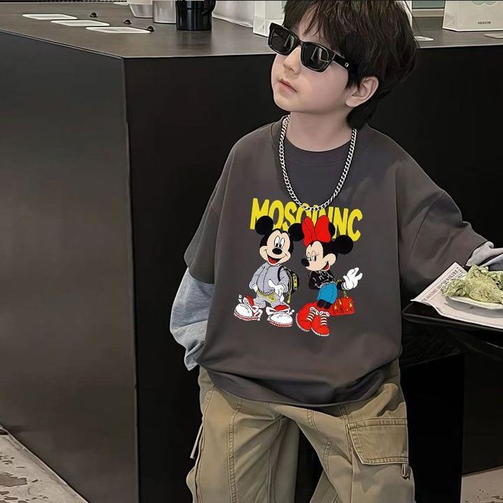 纯棉男童T恤长袖春秋薄款帅气童装韩版中小童儿童假两件潮T打底衫