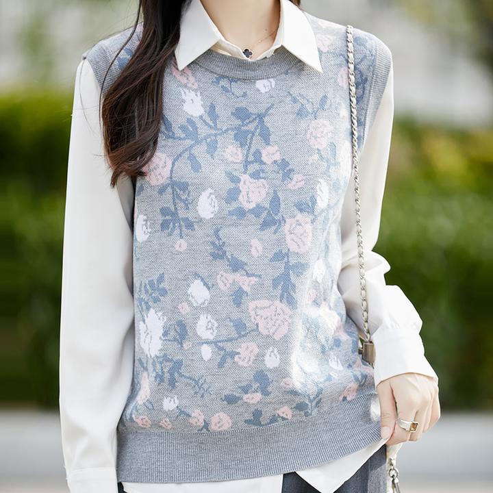 秋季提花针织马甲气质百搭宽松圆领无袖背心时尚轻奢女士保暖马甲