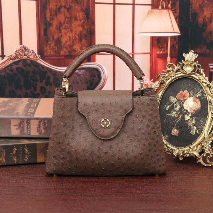 新款27cm鸵鸟皮女包时尚潮流女士手提包单肩包真皮大容量斜挎包潮