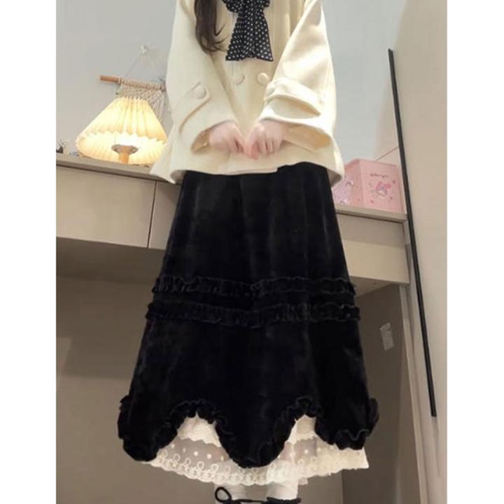 韩系松弛感穿搭套装女秋冬季气质毛呢外套荷叶边花瓣半身裙两件套